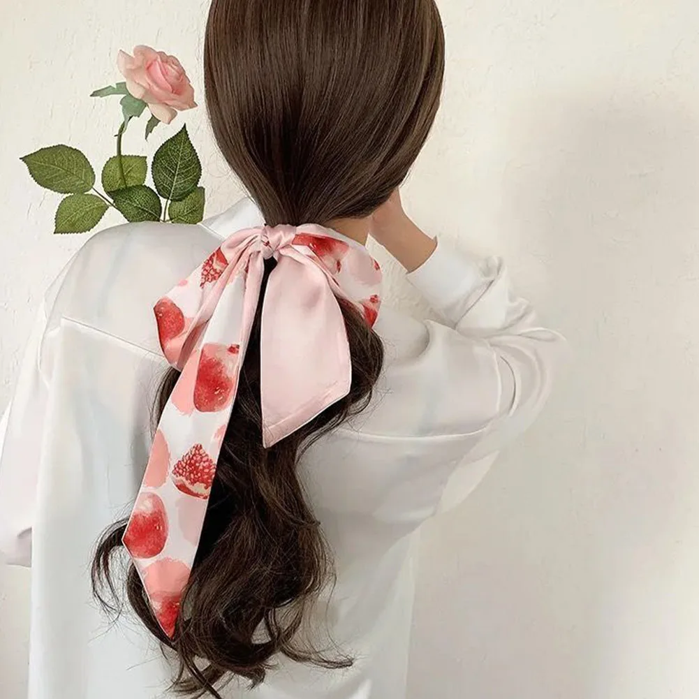 Bufanda de seda pequeña multifunción para mujer, pañuelo estrecho con estampado de frutas, paquete de corbata, cinturón, banda para el cabello, bufanda delgada