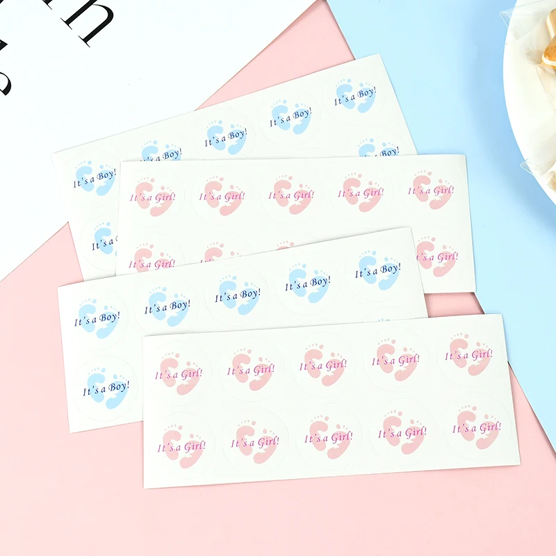 100pcs Baby Shower Pink Blue Sticker Labels It's A Boy It's A Girl Stickers Baptism Gender Reveal Party Baby Shower Decorations