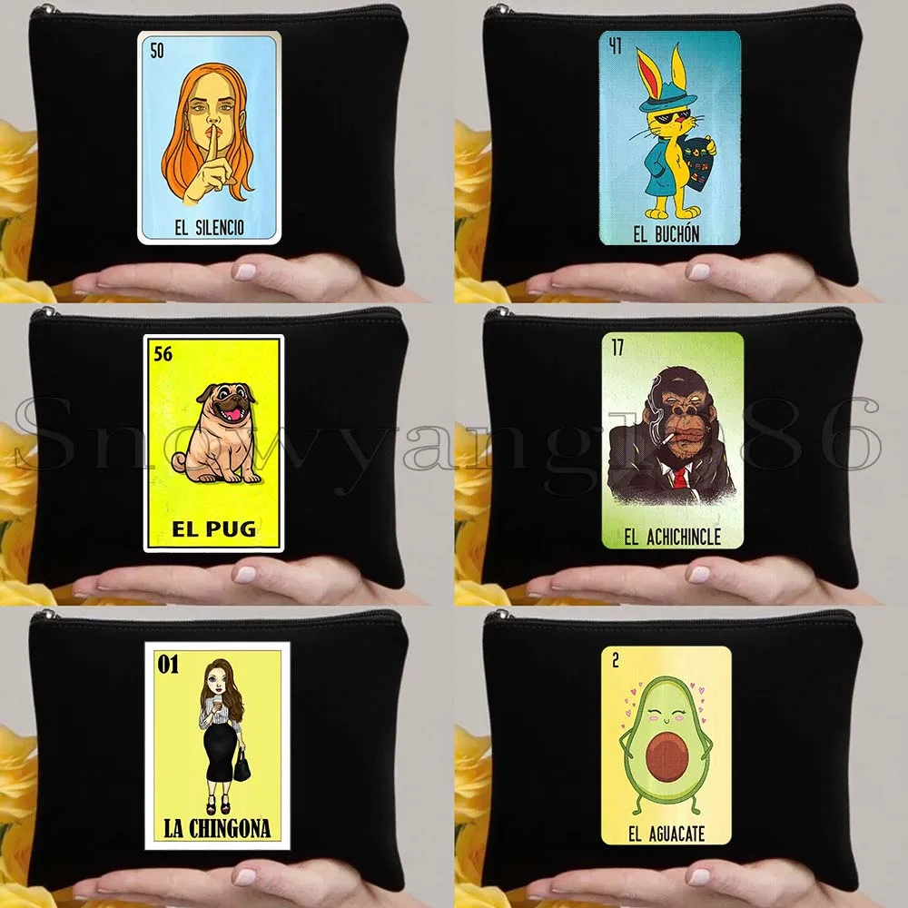 6 piezas El Catrin Muertos Tarot ESTRELLA SIRENA LA BANDERA, Bolsa de Lona para Maquillaje y Cosméticos, Regalos de Tarjetas de Lotería y Bingo Mexicanas