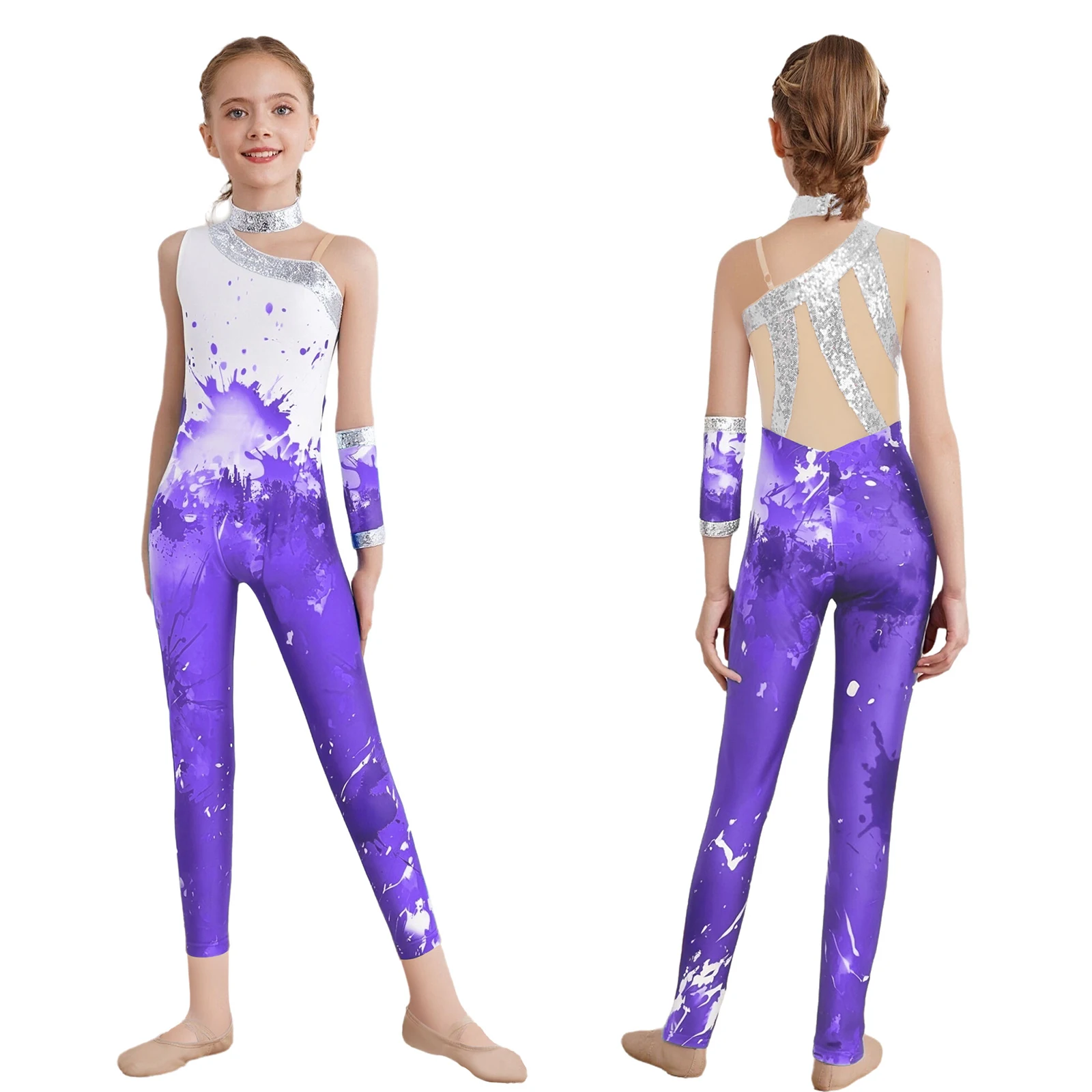 

Professional Ballet Yoga Dance Bodysuit for Girls Full Length Leotard with Matching Glove Gymnastics Dance Jumpsuit Dance Wear