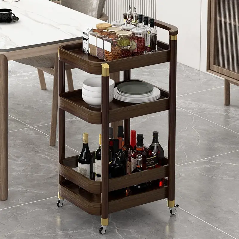 Mobile trolley Storage rack Kitchen tea cart Living room several household multi-layer wine cart Round dining cart