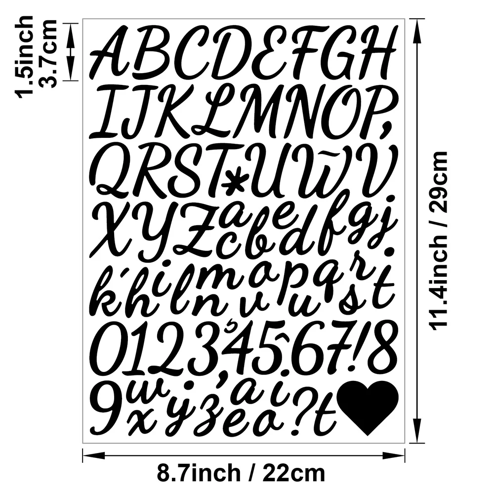 2Sheets 1.5-Inch Black White Letter&Number Stickers-Solid Color Alphabet Stickers DIY Decals for Cards,Student Label,Home Decor