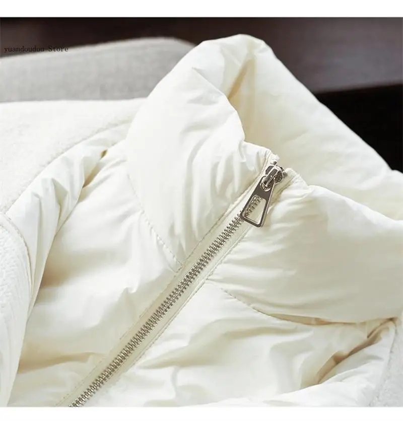 Lamb Wool Double Collar Short Belt Warm Down Cotton Jacket Women Outerwear Winter Jacket Coat Female Parkas