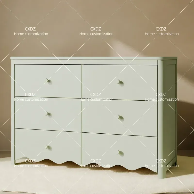 Light Green Solid Wood 6 Drawer Chest Cabinet Simple Storage Unit for Living Room Bedroom Porch Small Apartment Home