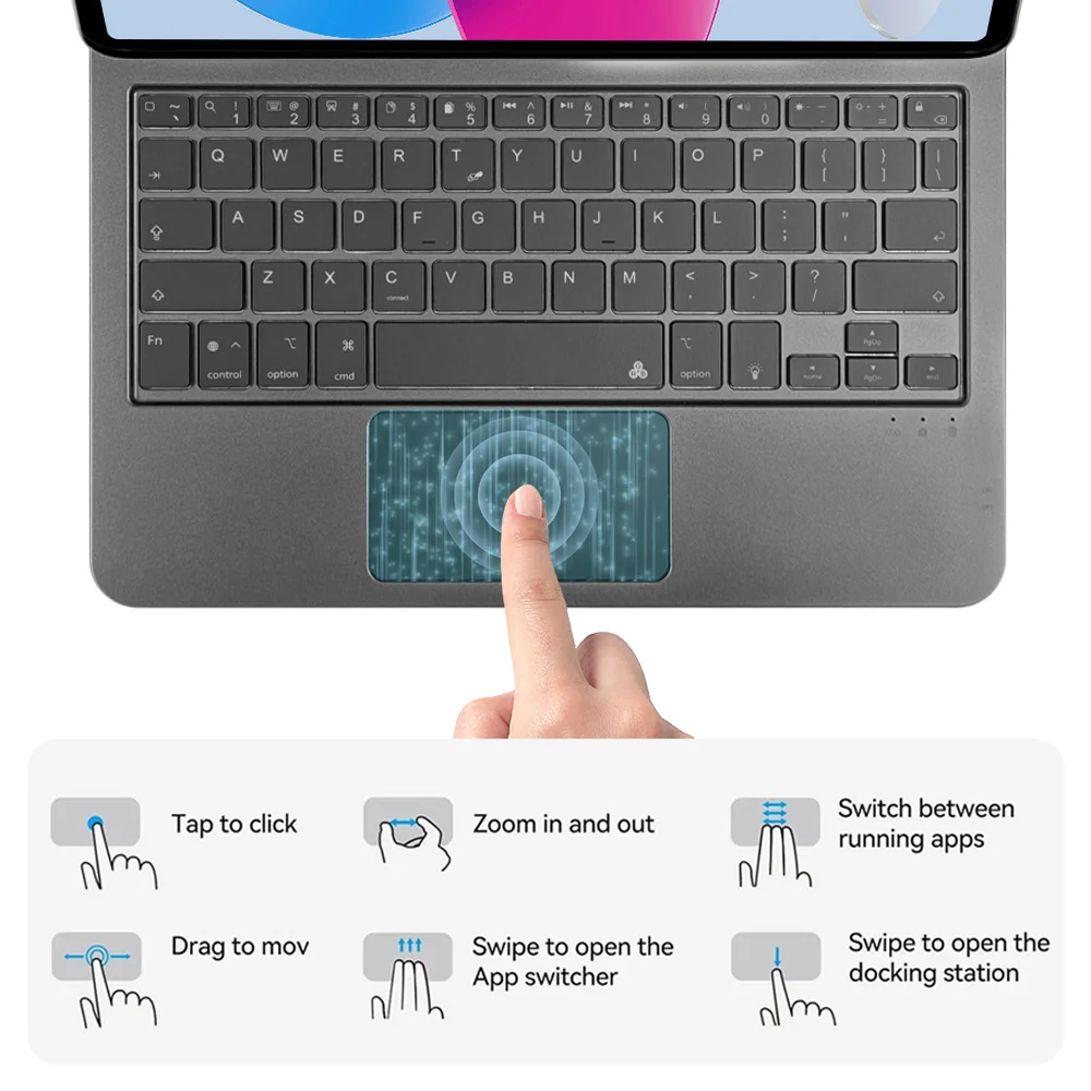 حافظة لوحة مفاتيح بإضاءة خلفية سحرية 2025 لجهاز iPad A16 11 10th Gen Air 4 5 10.9in Pro 11 12.9in 2018-2022 حافظة ذكية للكمبيوتر اللوحي عبرية إسبانية