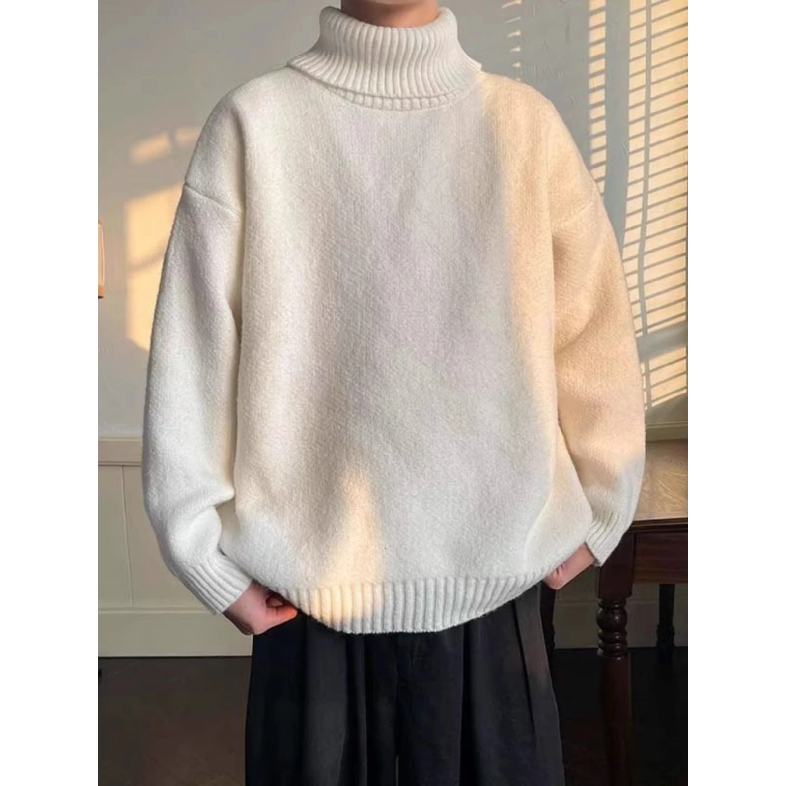 

Extra Large 300 Pou High Collar Men's Sweater Thi Warm Knitted Inner irt Base Layer Casual Sle Polyester Fiber