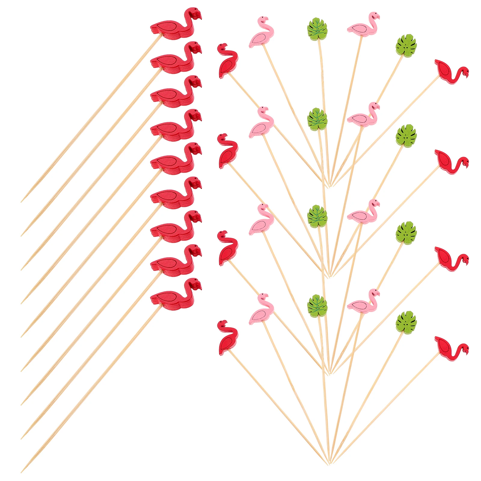

200 Pcs Bamboo Picks Flamingo Leaf Cocktail Fruit Snack Toothpicks Party Cake Accessories Banquet Food Wooden Skewers