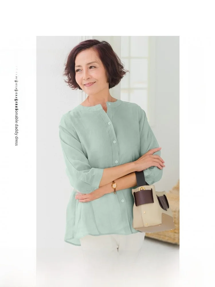 

Дышащая свободная женская рубашка для лета, модная, простая, однотонная, омолаживающая, больших размеров, повседневная, для женщин среднего возраста