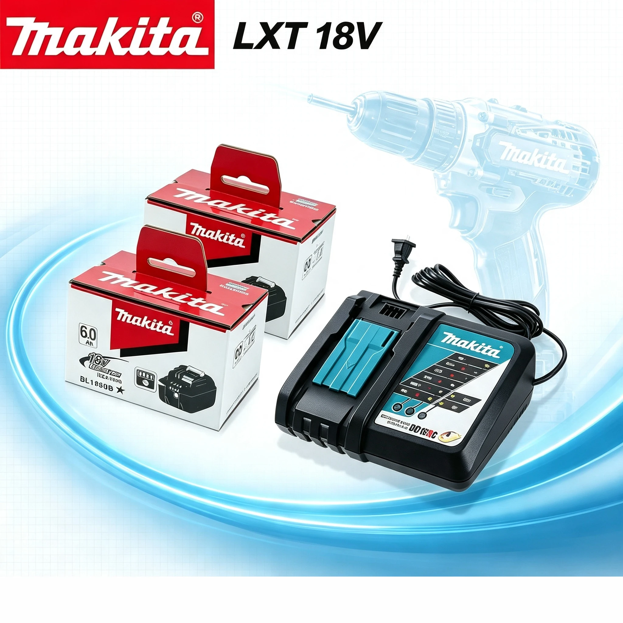 Original 18V Makita 6.0Ah Lithium Ion Battery BL1860 BL1850B BL1850 BL1840 BL1830B Replacement for Makita18V  DHP487 Drill Tool