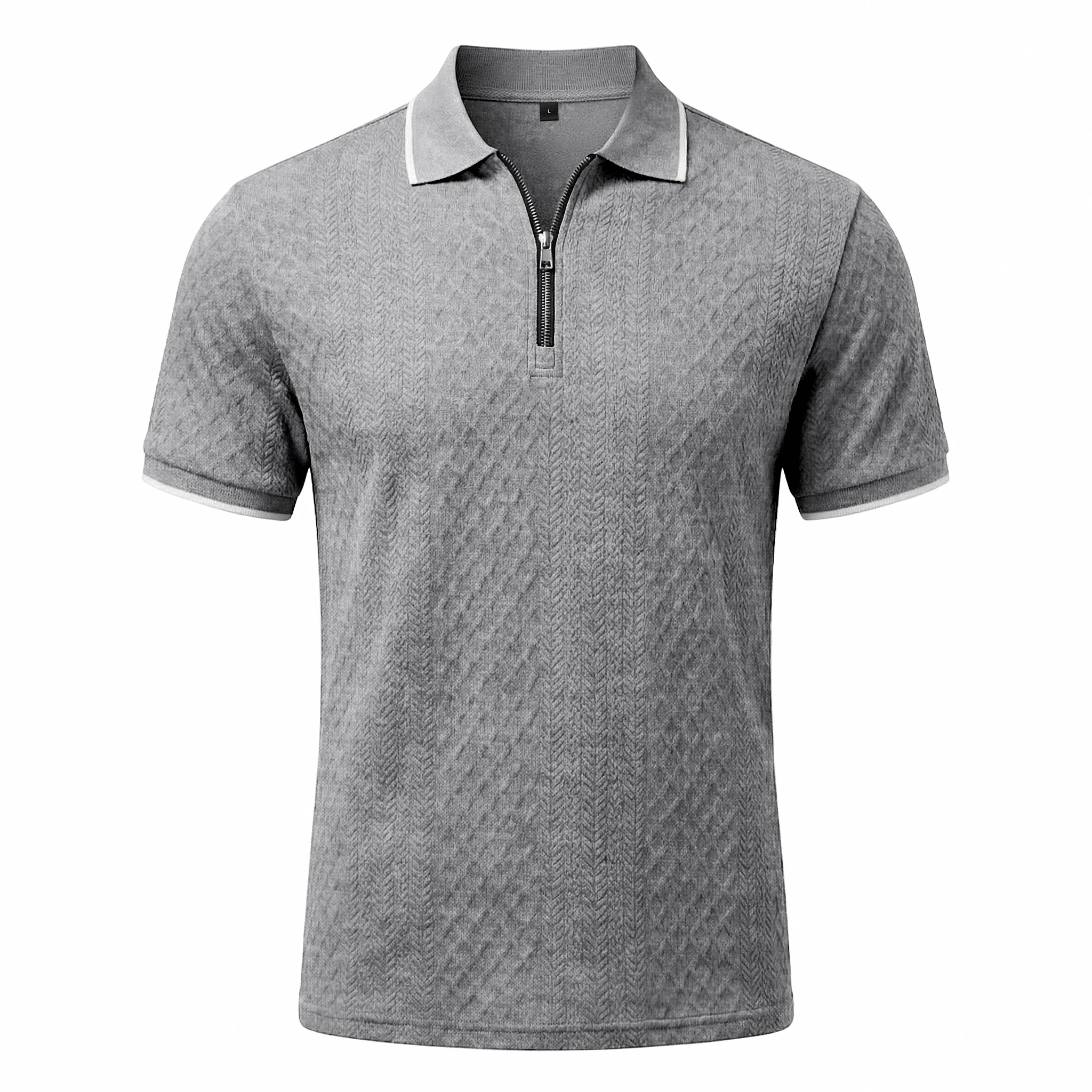Sommer Herren Casual Business Kurzarm 9-Farben Jacquard 1/4 Reißverschluss Poloshirt | Strukturiertes Polo-Top mit Reißverschluss und kurzen Ärmeln – Detail 34