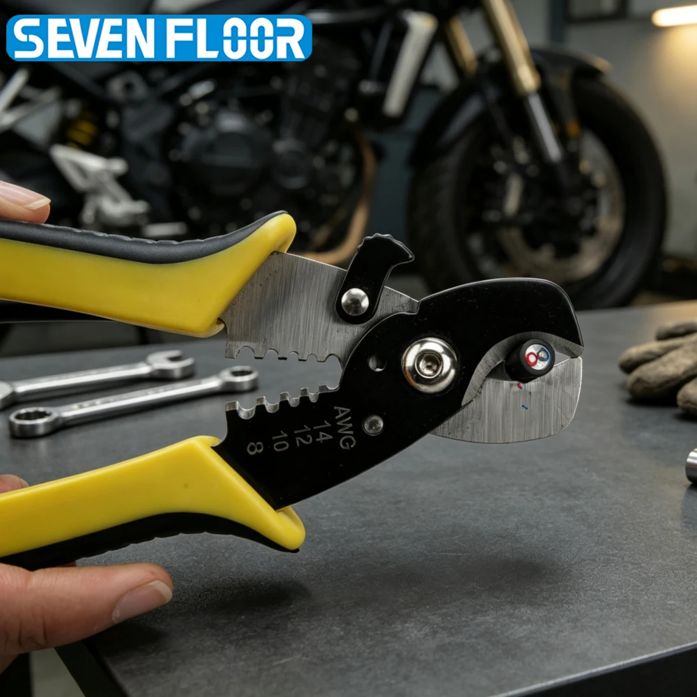 Motorcycle Repair Tools Wire Stripper Pliers 2-In-1 Cable Cutter Stripper Shears Wire Cutter for Motorcycle Maintenance