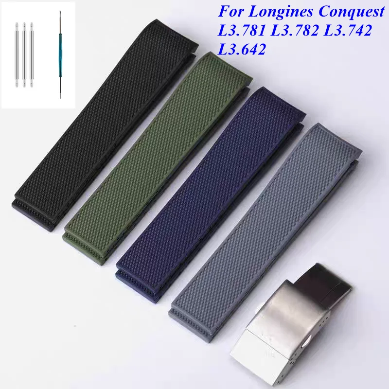 High quality Rubber Strap For Longines Conquest L3.781 L3.782 L3.742 L3.642 Dive Watch Band Replacement Cut Adjustable Bracelet