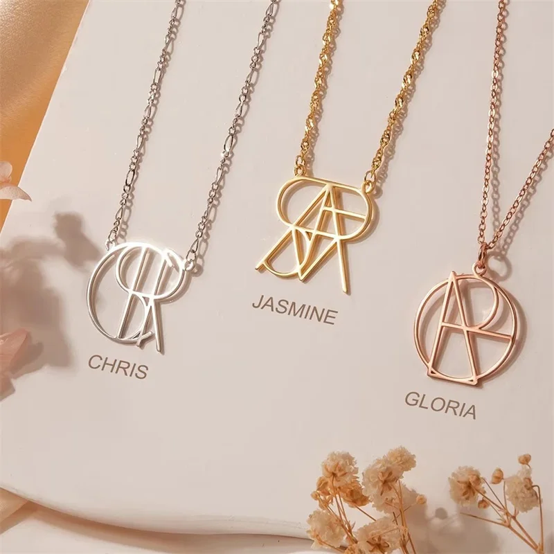 Personalized Logo Name Necklace Custom Monogram Pendant Unique Minimalist Design Name Necklace for Women Anniversary Gift