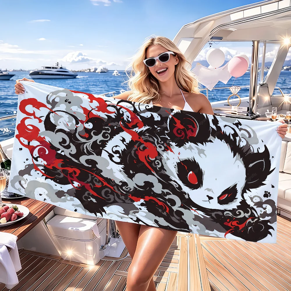 Cool Panda Towel Soft Lightweight Anti-Sand Large Beach Towel Quick-Drying Bath Sports Family