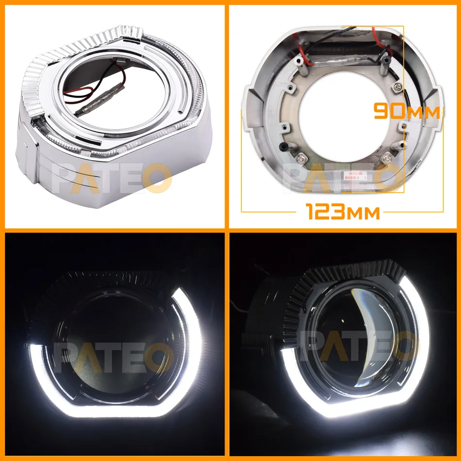 Moldura do projetor led angel eyes auréola anéis mortalhas drl para 2.5 polegada wst bi-xenon bi-led farol lentes de circulação diurna cobre