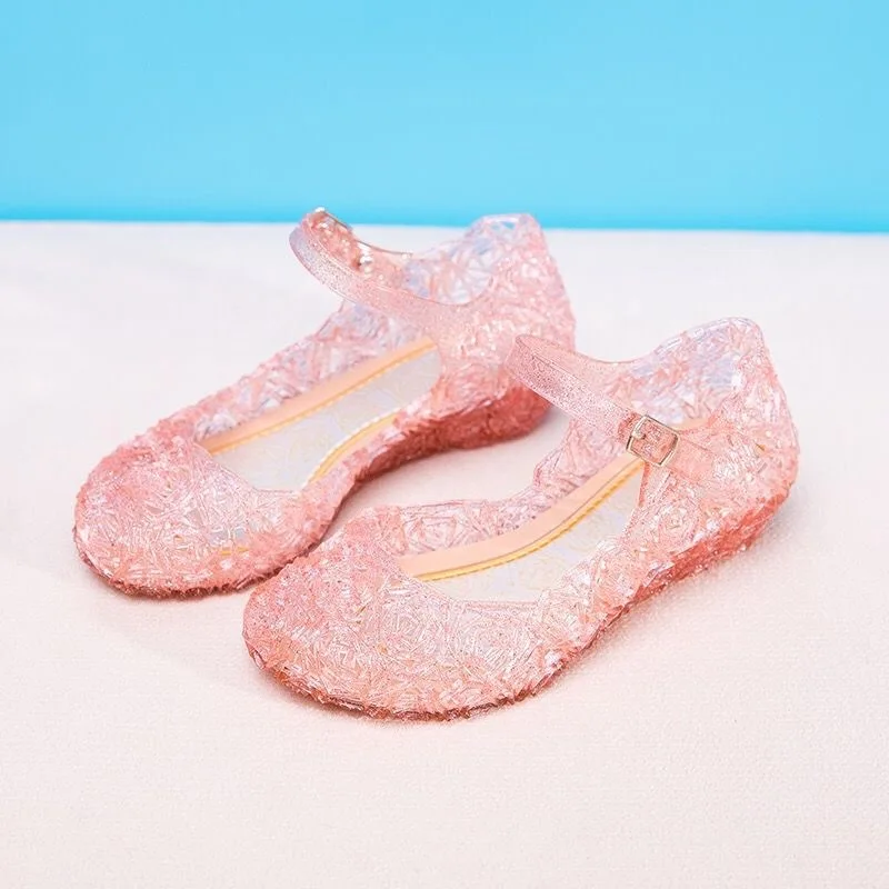 Filles chaussures nouvelles sandales d'été filles princesse chaussures enfants PVC cendrillon cristal chaussures enfants pente talon sandales taille: 25-37 #