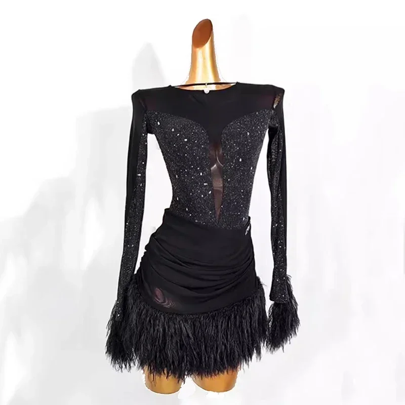 

2024 New Latin Dance Competition Dress Women's Performance Tassel Ballroom Dress Long Sleeves Salsa Clothes Rumba Practice Wear