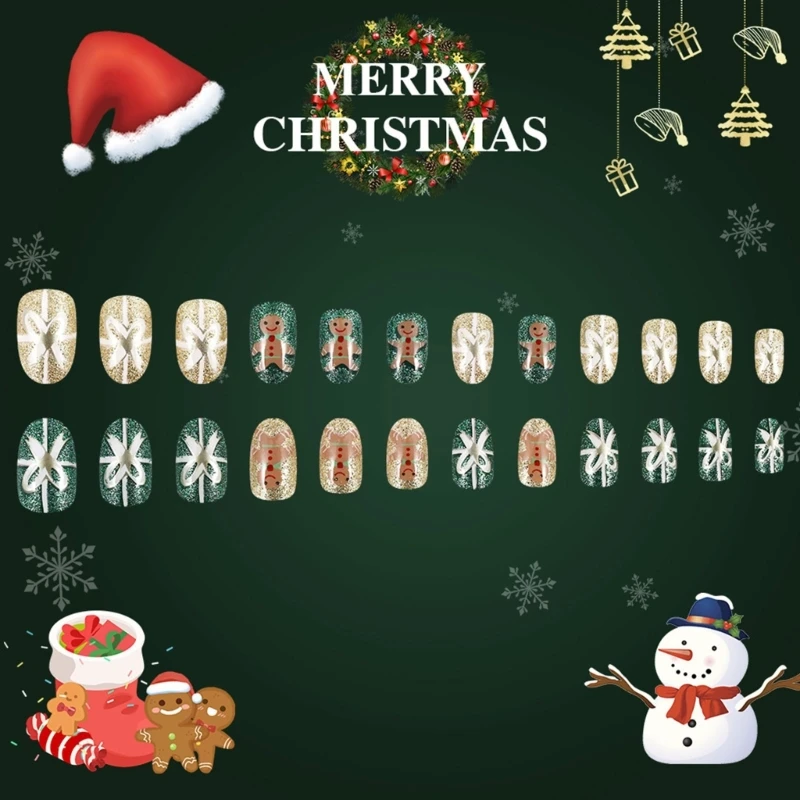 Seasonal 24 Pieces Press On Artificial Glossy on Manicure Accesories for Christmas Party