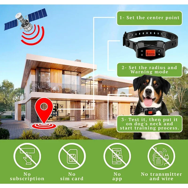 GPS Wireless Electric Dog Fence Pet Containment System Radius up to 1000 Yards/Rechargeable/Perimeter Shock Collar for Large Dog