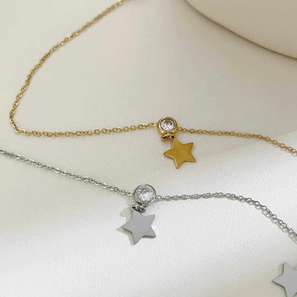 Peri'sBox Dainty Cubic Zirconia Thin Chain Necklace Delicate Star Pendant Necklaces for Women Stainless Steel Jewelry 2022 image 4