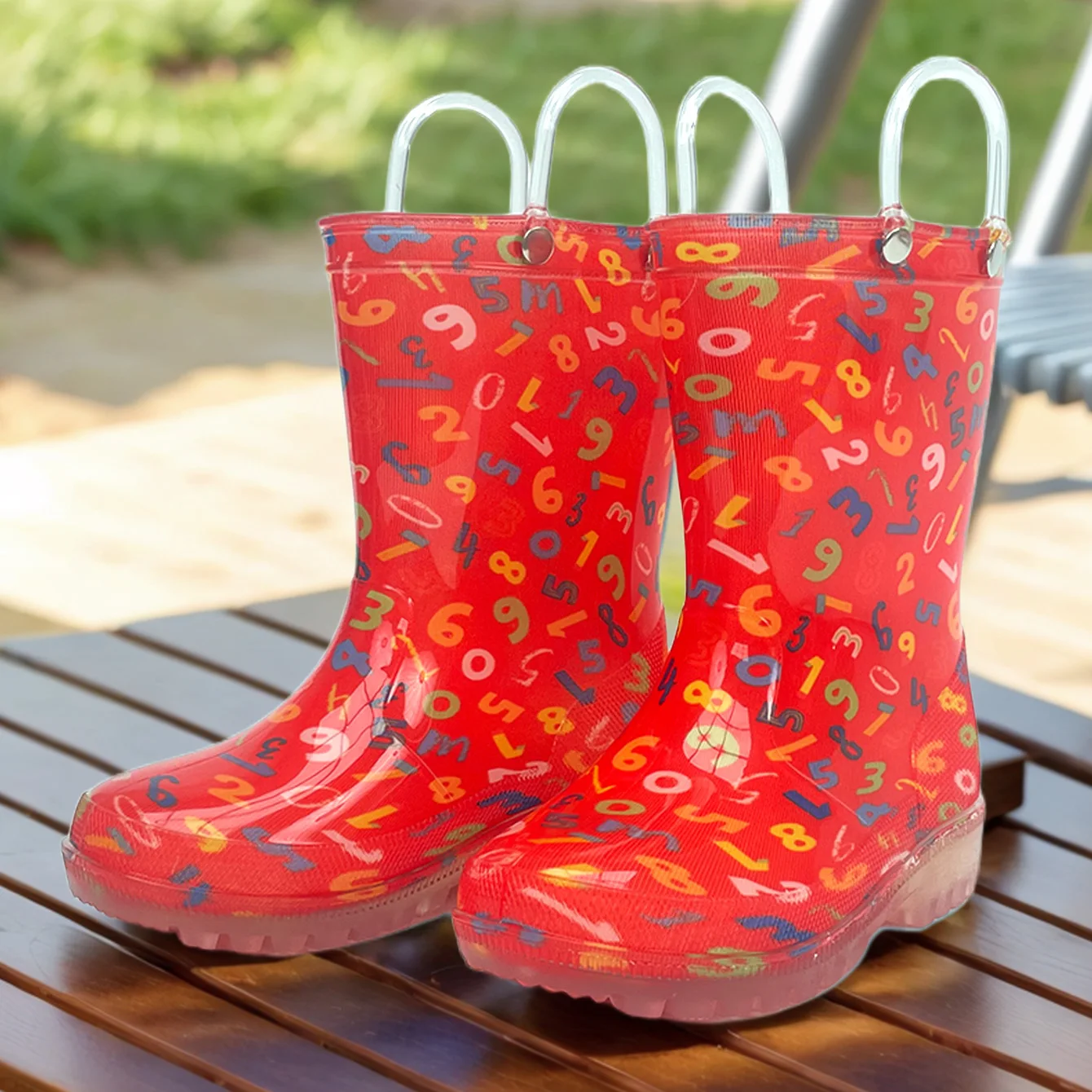 

Children's Rain Boots with Red Letter Handle, Non-Slip Waterproof Kids Rain Boots for Toddlers & Little Girls Boys, Fashionable