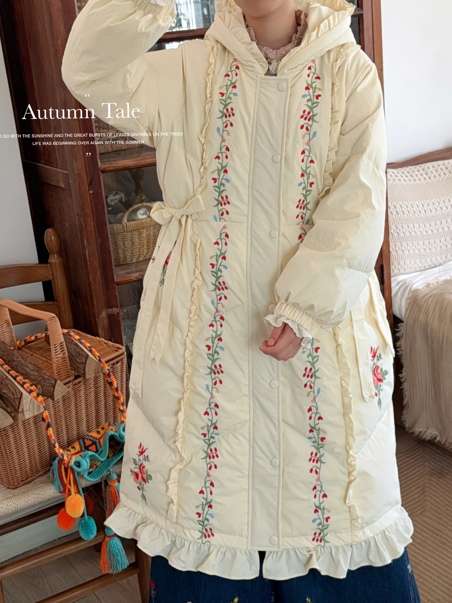 116 سنتيمتر التمثال الشتاء أسفل السترات النساء التصميم الأصلي موري الفتيات الحلو أنيقة مطرزة هوديي طويل الأبيض بطة أسفل المعاطف الدافئة