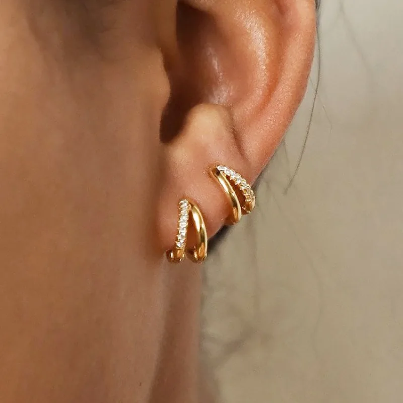 Geometric Double Ring Earrings Rhinestone Hollow Out Vintage Clip on For Women Daily Wear Lightweight Non Slip Premium Quality
