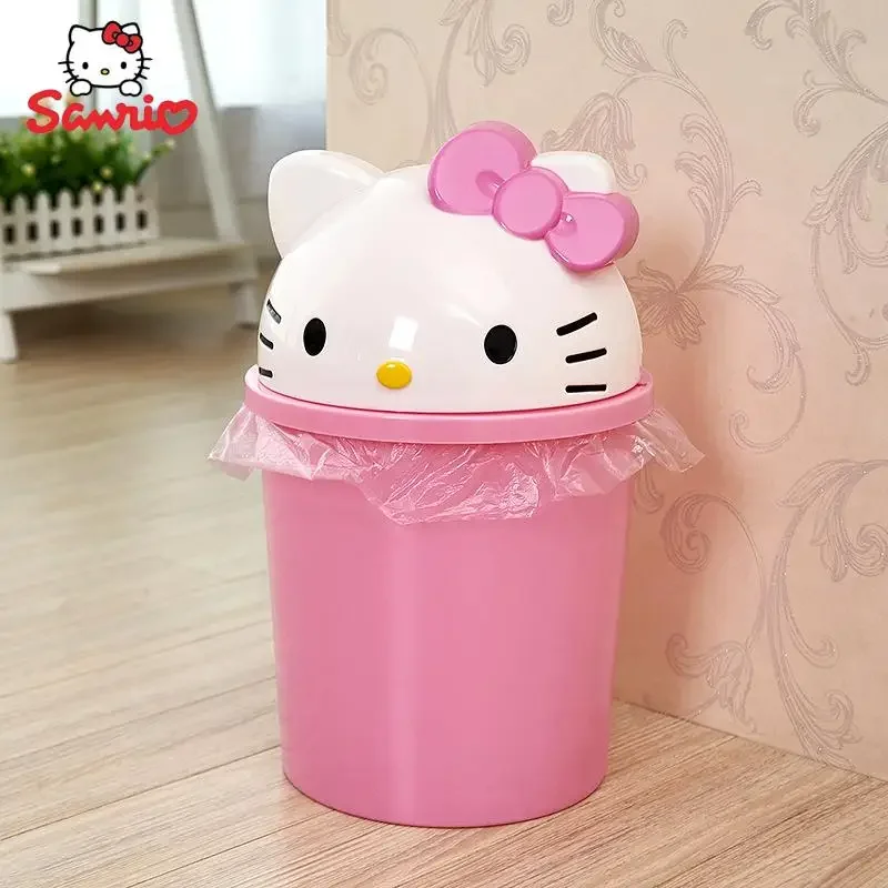 Original Hello Kitty Dustbin Trash Can Rubbish Bin Garbage Binsanrio Kawaii Trash Can Living Room Bedroom Toilet Paper Basket