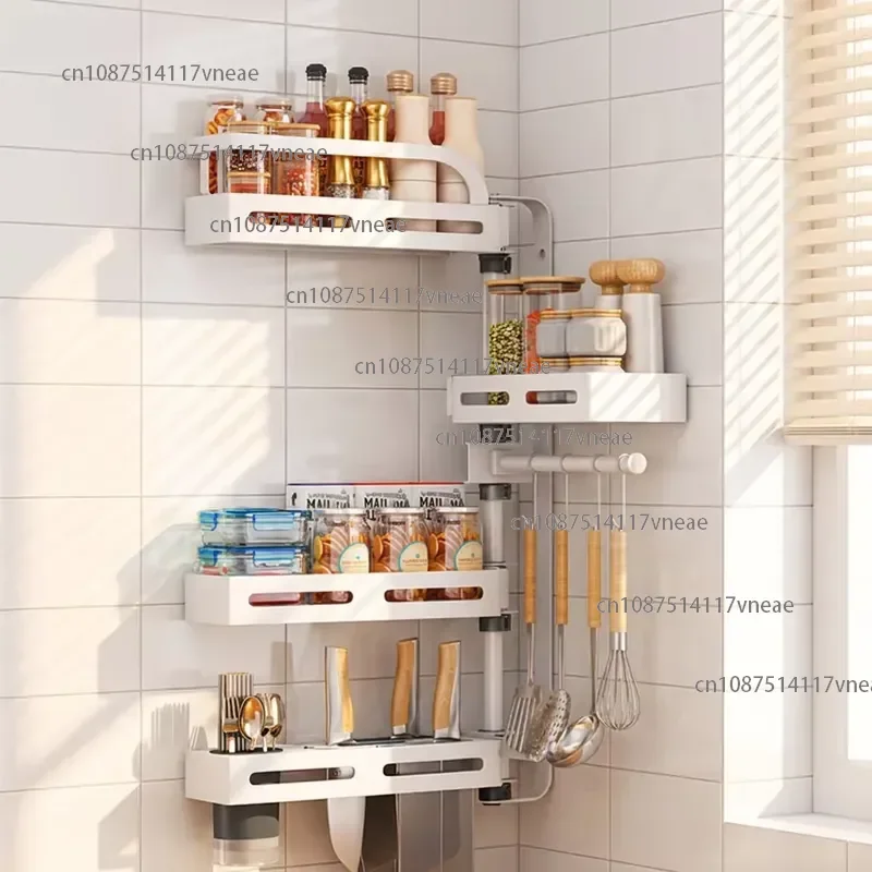 Metal 5-layer Non-folding Wall Mounted Knife Rack Organizer Shelf Kitchen Spice Holder Punch-free Rotating 180 Storage