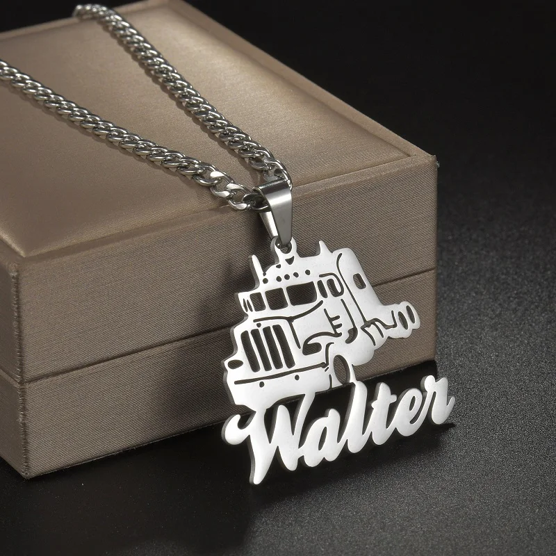 Customized Name Necklace Personalized Pendant 5mm NK Chain Truck Style Custom Nameplate Necklaces Jewelry for Men Birthday Gift
