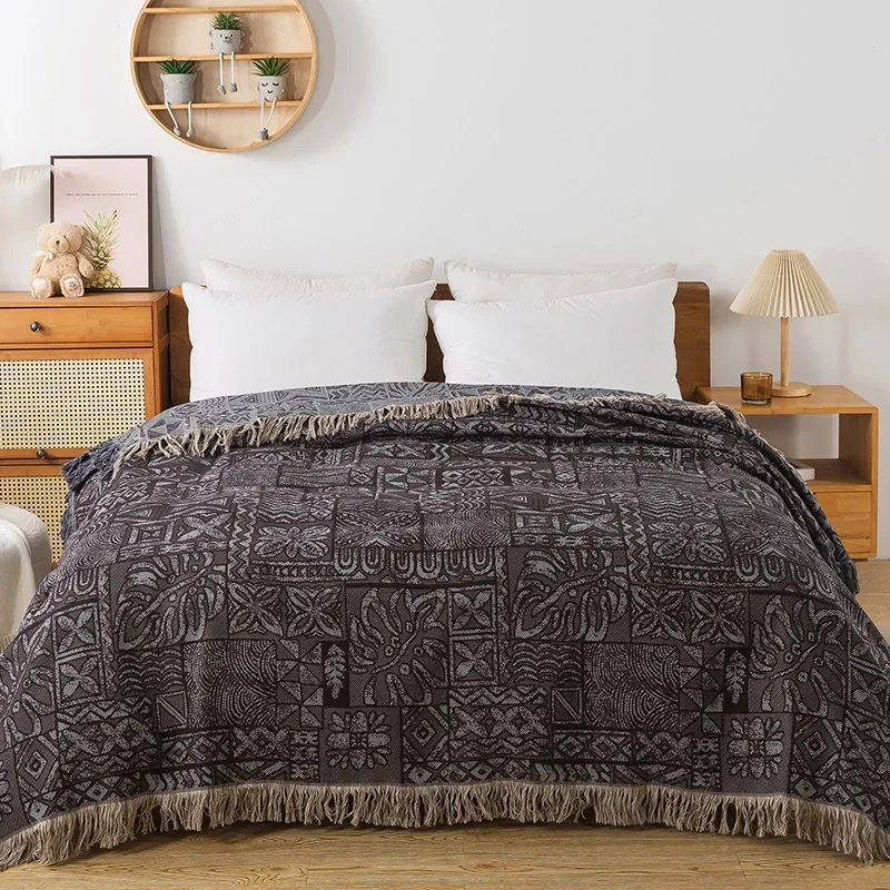 Cotton Blanket Gauze Fringed Sofa Towel Double-sided Use Summer Cooling Blanket and Bedspread Soft Household Bed Sheet