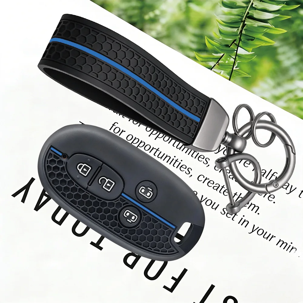 Honeycomb Stripe Key Fob Cover, With Keychain, for Suzuki Wagon R Every Hustler Palette Solio Alto Lapin Spacia 4 Button Key
