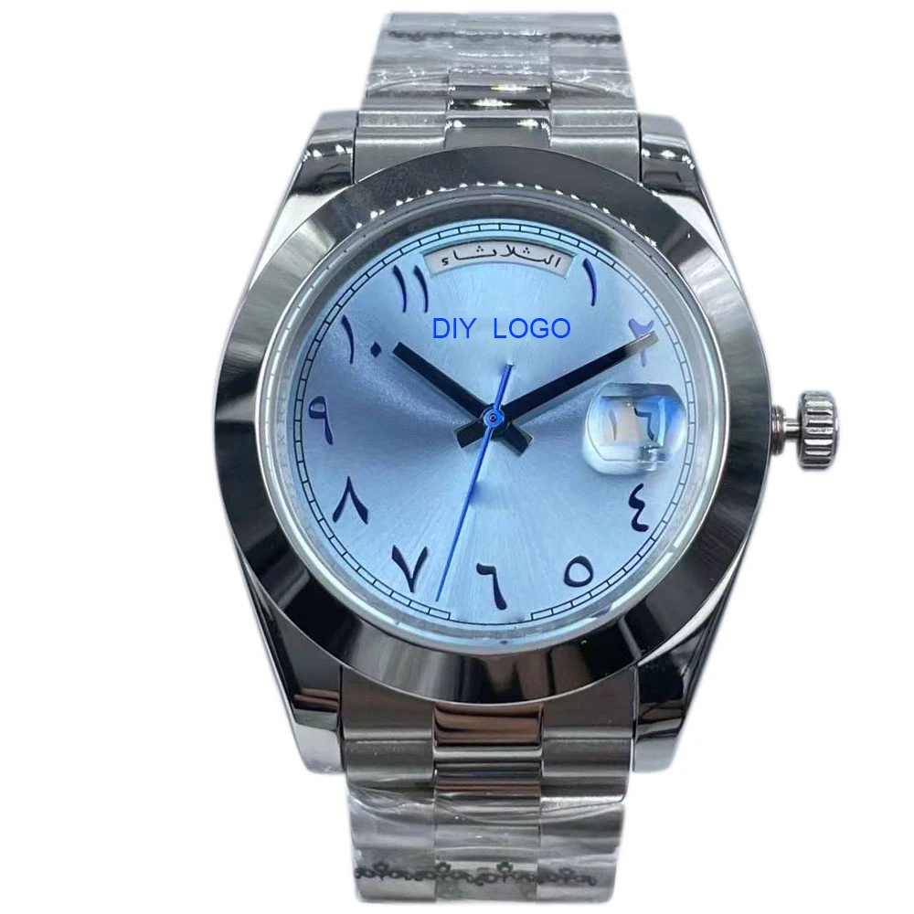 Montre à la mode avec logo personnalisé pour homme, montre à chiffres arabes, mouvement mécanique, fenêtre de calendrier, cadeau pour homme, 41mm