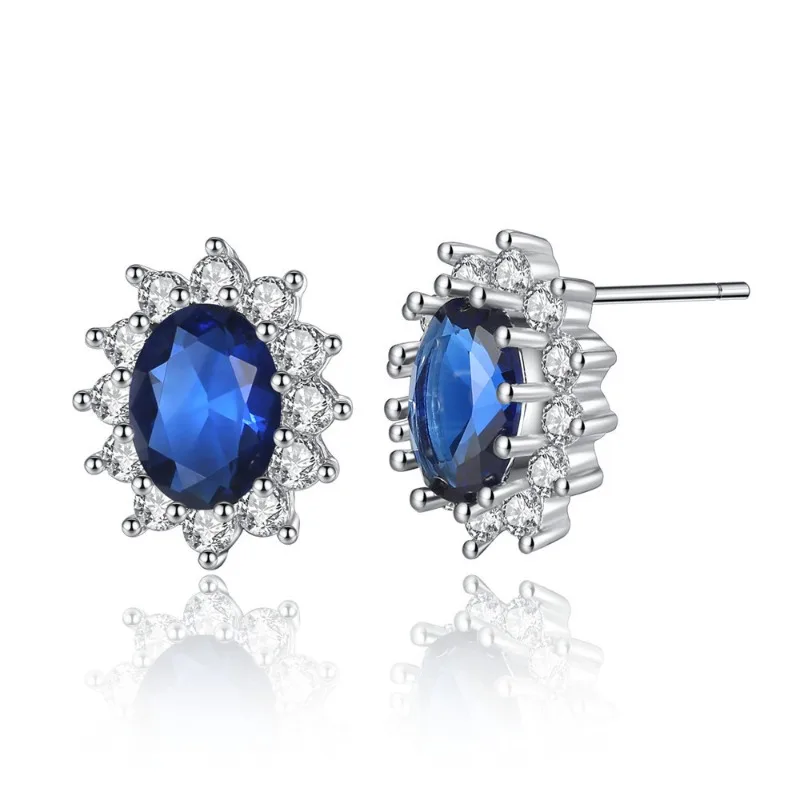 925 Sterling Silber Ohrringe mit Blauen Kristall-Zirkonia für Damen, Hochzeit, Verlobung, Edle Schmuckstücke, Luxuriöse Zirkonia Geschenk-Ohrstecker – Detail 4
