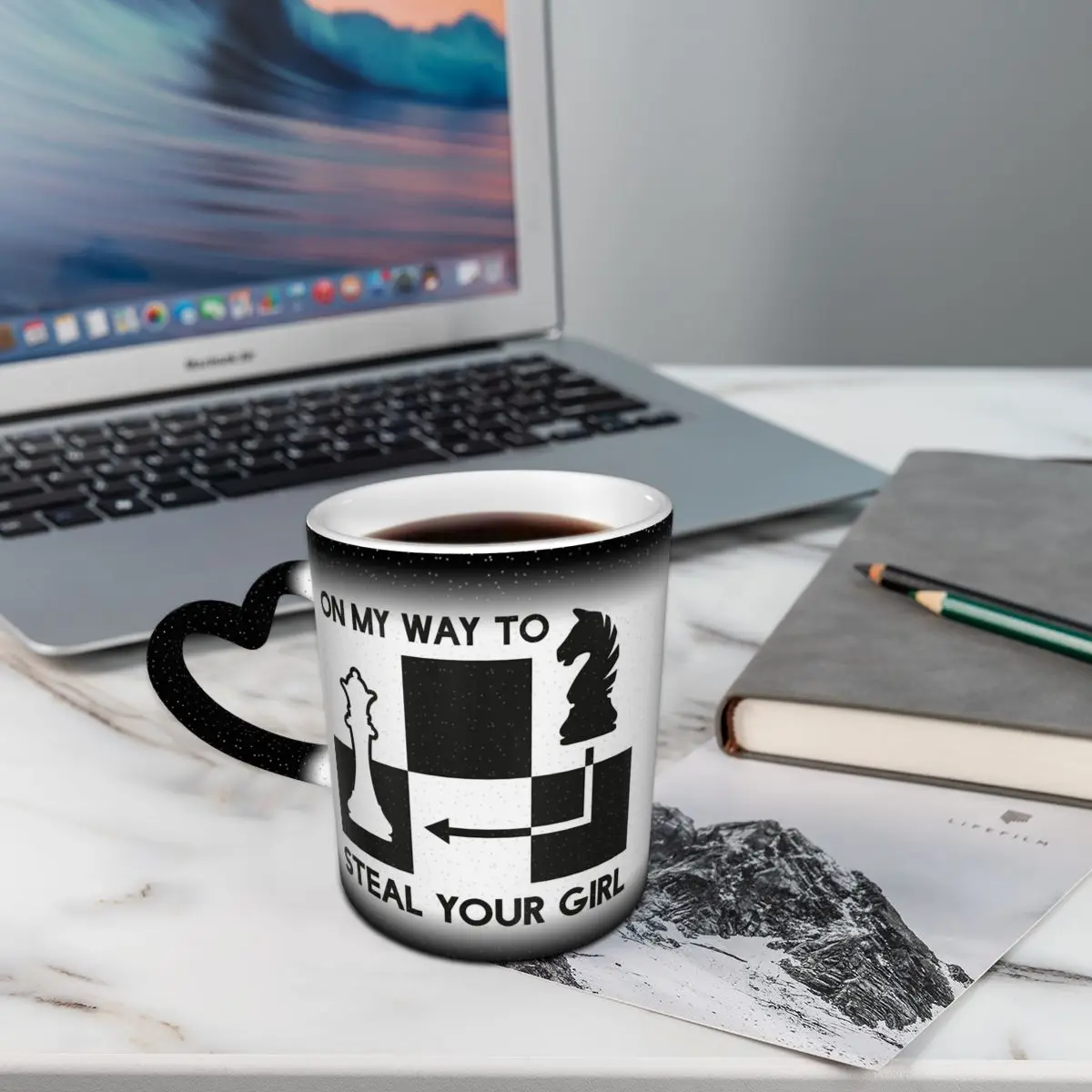 "On My Way To Steal Your Girl" Chess Knight Heat-Sensitive Mug | Witty Ceramic Coffee Cup
