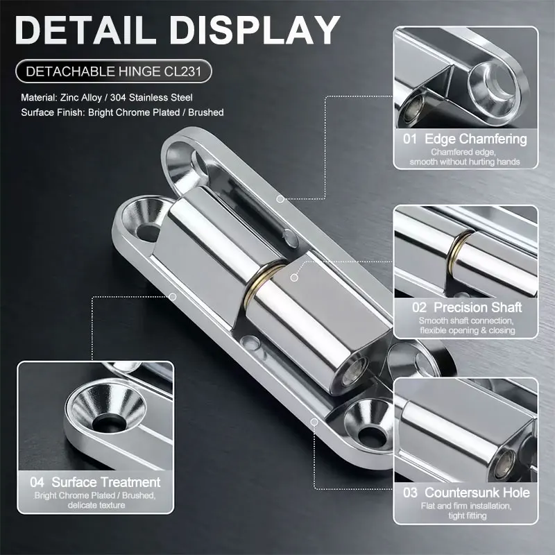 CL231-1-2 Stainless Steel Detachable Male Female Hinges Plug-in Hinge Zinc Alloy Electrical Box Removable Door Hinge