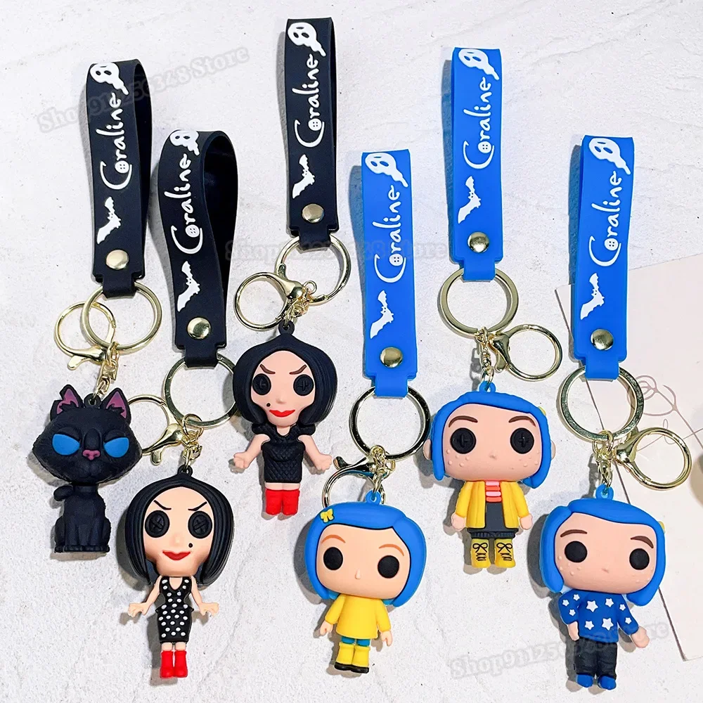 Disney Coraline & The Secret Door Anime Figure Keychains Cute Doll Pendant Keyrings Fashion Backpack Car Key Chain Ring Charms