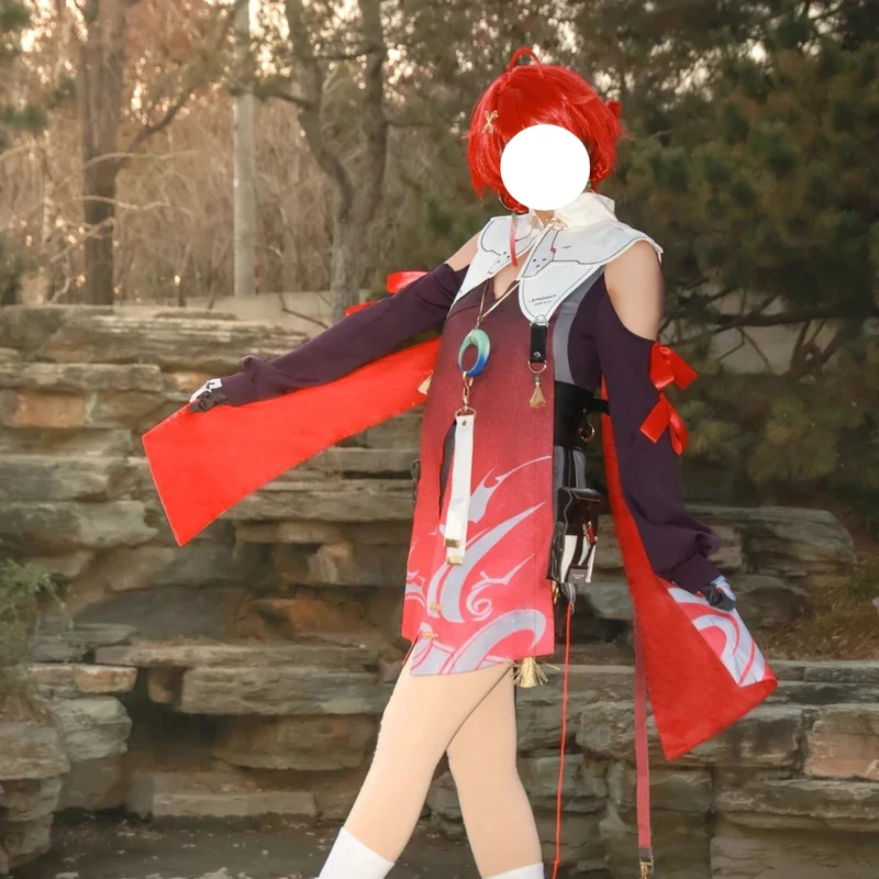 A;3\v,7'd/Wuthering Waves Danjin Ranger Girl Same Style Cosplay Costume Red Dress Accessories Women Halloween Carnivc;4'b,7'm\1/ view 6