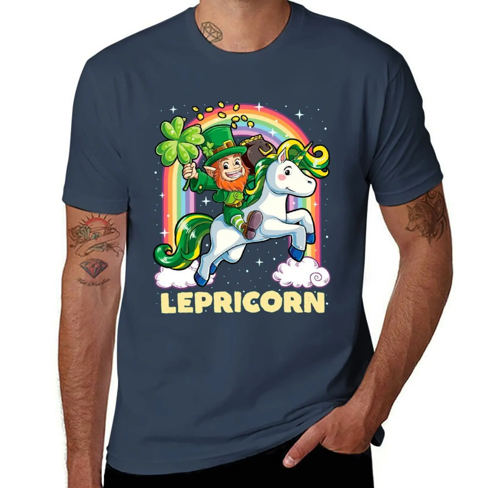 

Leprechaun Riding Unicorn T-Shirt t shirts with prints anime t shirts oversize funny t shirts dark humor T-Shirt