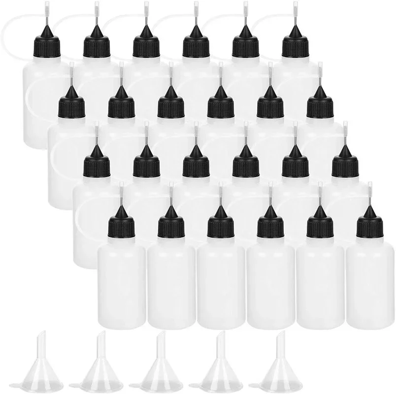 50Pcs Portable Squeezable Liquid Dropper Long Needle Dropper Bottle with Needle Cap Plastic Black Cap 5/10/15/20/30/50/100/120ML