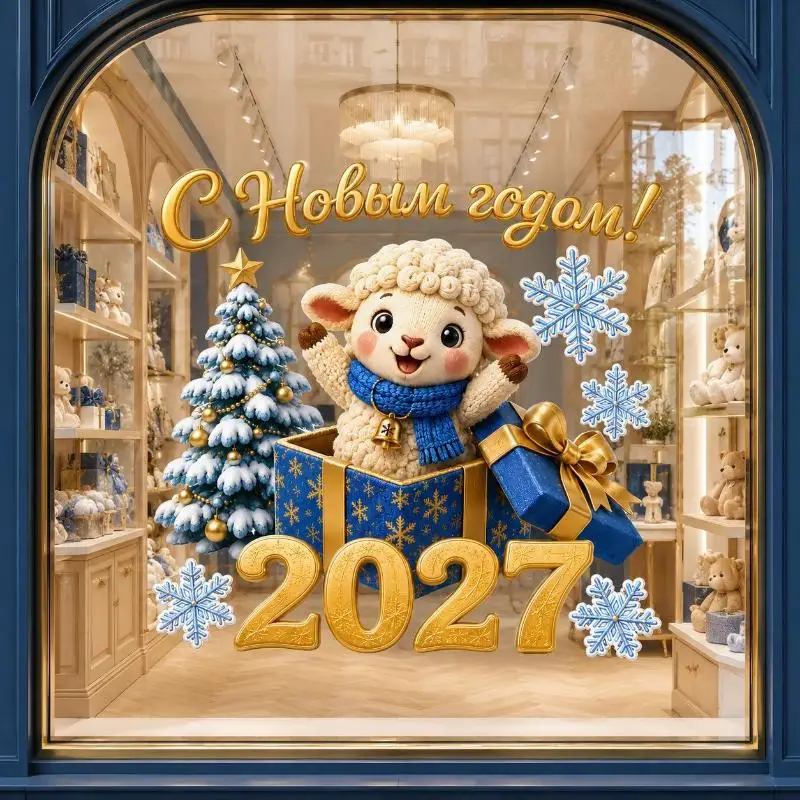 2027 New Year Window Stickers Cute Crochet Sheep Pattern Removable Self Adhesive For Home Shop Holiday Window Decoration
