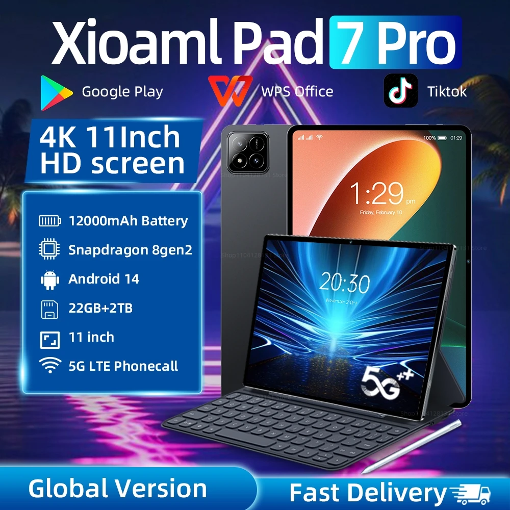 2025 Original Pad 7 Pro Snapdragon 8 Gen 2 Global Version Tablets PC Android 14 22GB+1TB Dual SIM Card 11 inch WIFI HD 4K Mi Tab