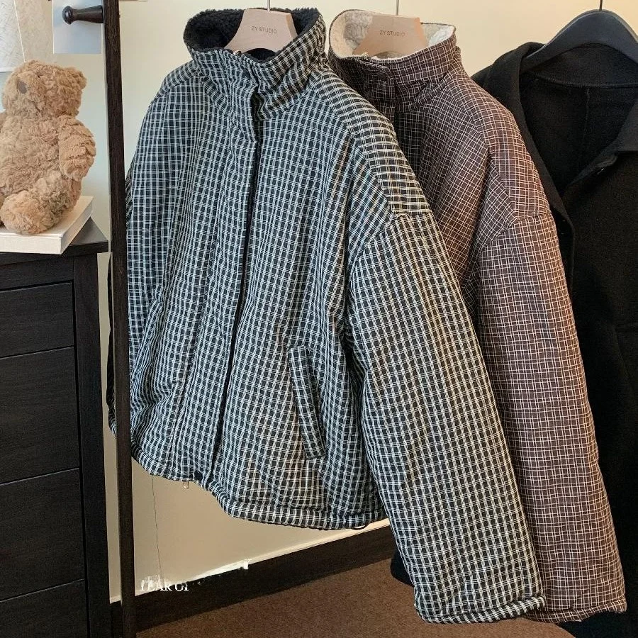 

Women's Cotton Jaet Autumn Winter New Sle Loose Casual Double-Sided Lamb Fur Inner Thiened Zipper idded Top