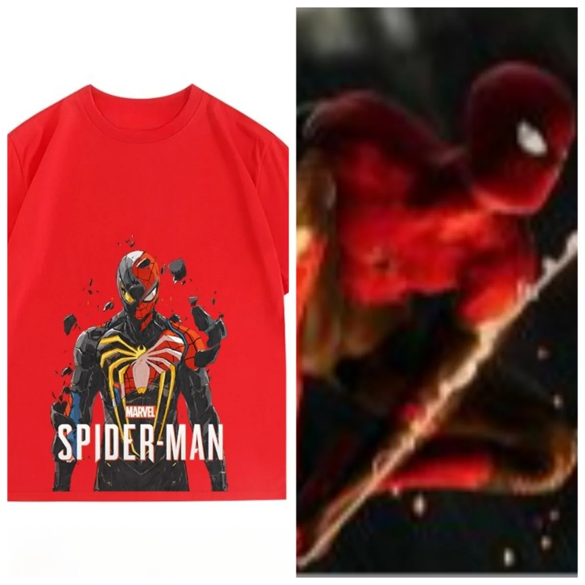 تي شيرت Marvel's True Spider Man بطباعة ميكانيكية متقاطعة وأكمام قصيرة للرجال برقبة دائرية فضفاضة #5