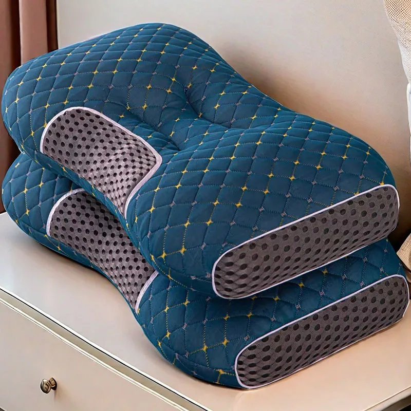 Bone Shape Plaid Cervical Protection Pillow Breathable Spa Massage Pillow for Hotel Dorm Comfort Sleep Rebound Bed Accessories
