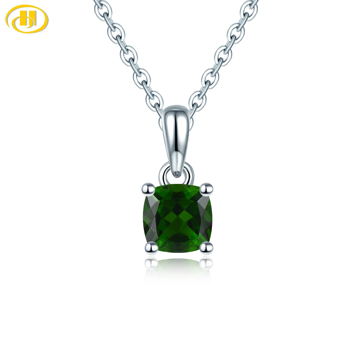 Natural Chrome Diopside 925 Sterling Silver Pendant Russian Emerald Genuine Gemstone Christmas Gift Simple Style Fine Jewelry