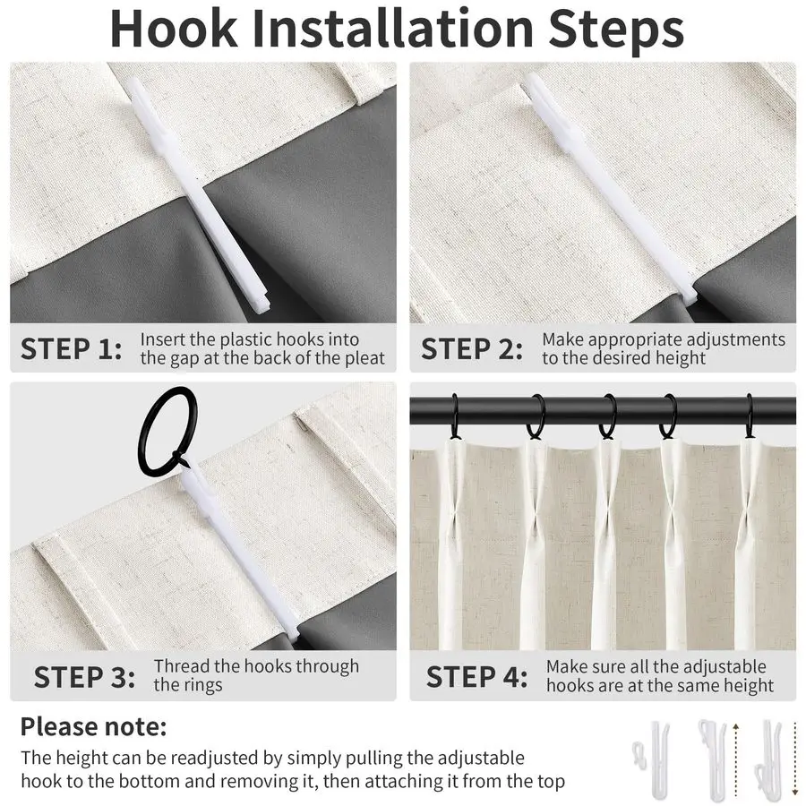 Plissee 100 Verdunkelungsvorhänge aus Leinen, 96 Zoll lang, für Schlafzimmer, Wohnzimmer, Memory, geneigt, Pinch-Falten-Leinenvorhänge, rustikaler Bauernhof