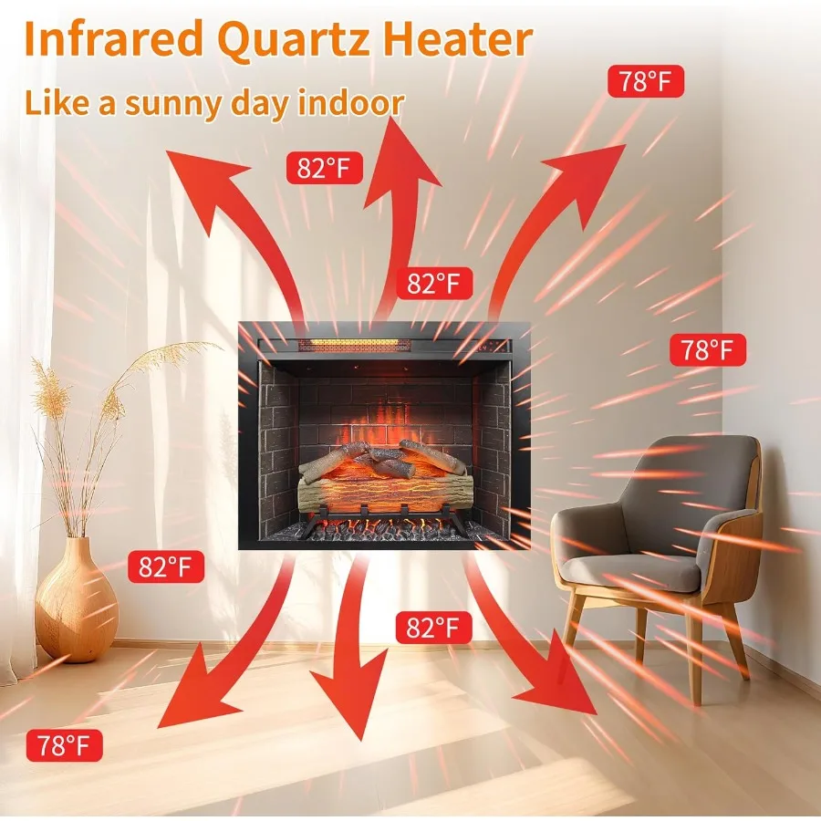 28 Inserti per caminetto elettrico con fiamma regolabile, suono crepitante, termostato incorporato e telecomando per il riscaldamento domestico