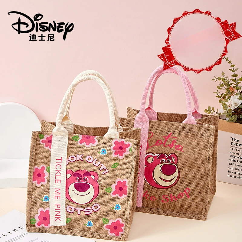 

Disney large capacity linen tote bag for women, fashionable and multifunctional storage, casual and versatile beach handbag