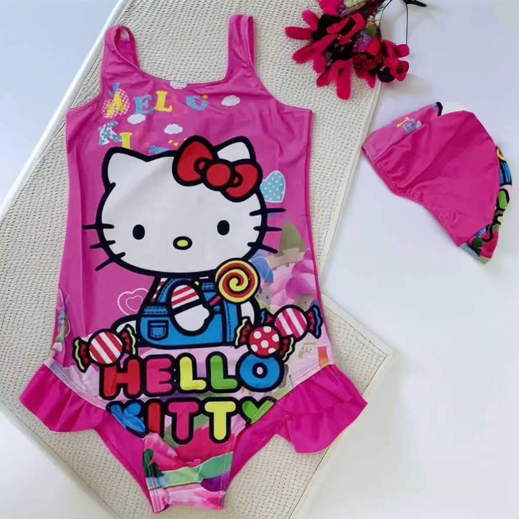 

Kawaii Kids Sanrio Hello Kitty Swimsuit Kuromi Summer Girl Swim Siamese Skirt Washable Quick Drying Breathable Anime Figure Gift